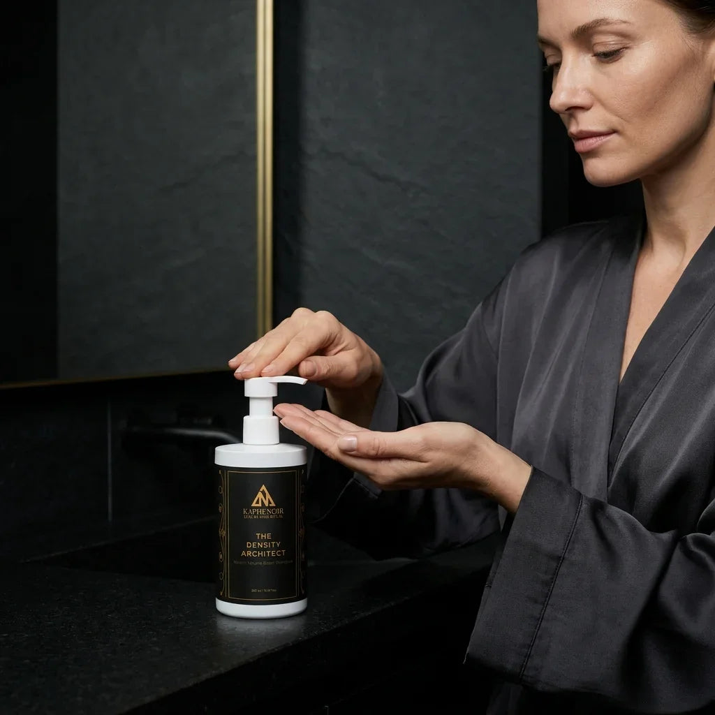 Applying KapheNoir The Density Architect volumizing shampoo for fine hair